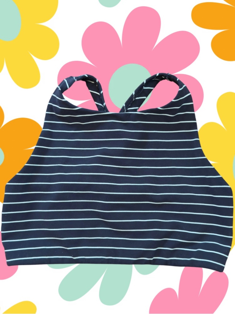 Athleta Navy Striped High-Neck Sports Bra